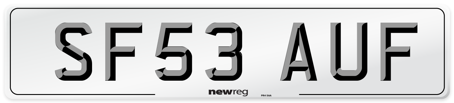 SF53 AUF Number Plate from New Reg